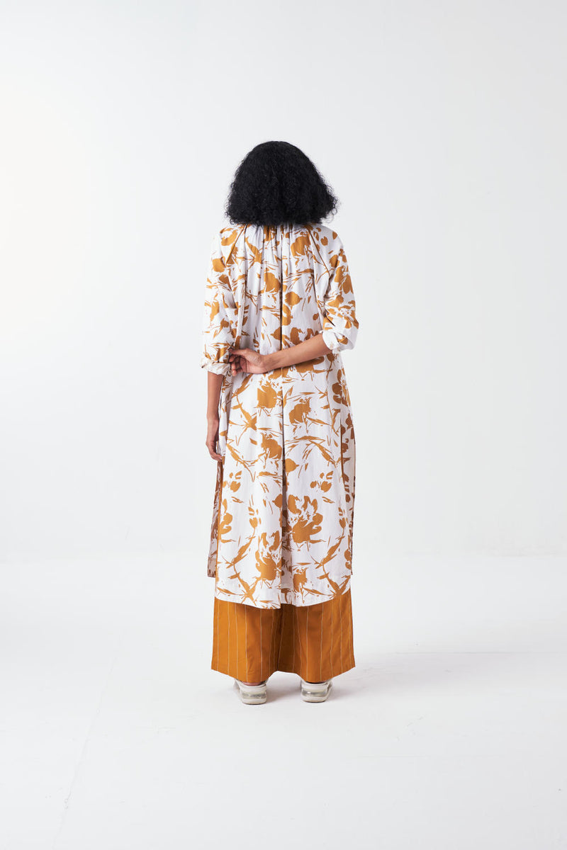 GATHER NECK SHIRT CO-ORD-MUSTARD FLORAL & MUSTARD (SET OF 2) poplin by THREE for women in Singapore