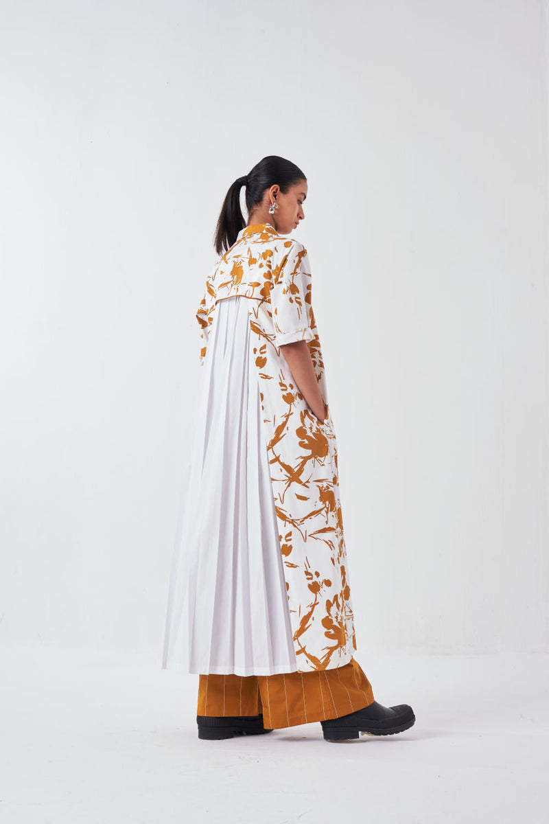 BACK PLEAT DRESS CO-ORD-MUSTARD FLORAL (SET OF 2) poplin by THREE for women in Singapore