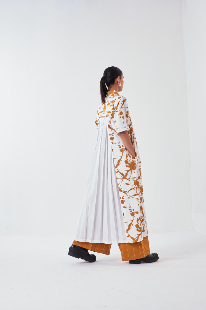 BACK PLEAT DRESS CO-ORD-MUSTARD FLORAL (SET OF 2) poplin by THREE for women in Singapore