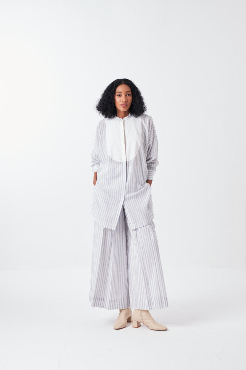U-YOKE SHIRT-WHITE-BLUE cotton by THREE for women in Singapore