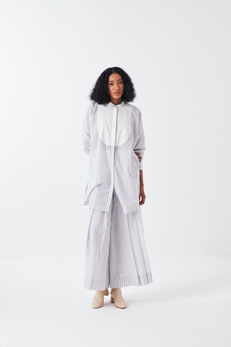 U-YOKE SHIRT-WHITE-BLUE cotton by THREE for women in Singapore