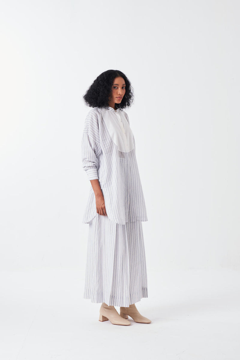 U-YOKE SHIRT-WHITE-BLUE cotton by THREE for women in Singapore
