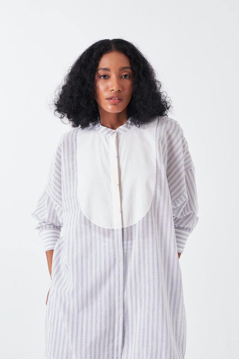 U-YOKE SHIRT-WHITE-BLUE cotton by THREE for women in Singapore