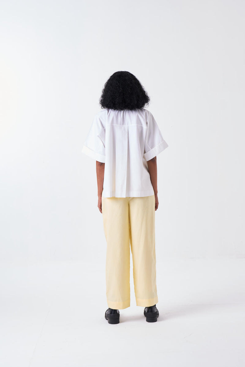 FLORAL APPLIQUE SHIRT-WHITE/BUTTER cotton by THREE for women in Singapore