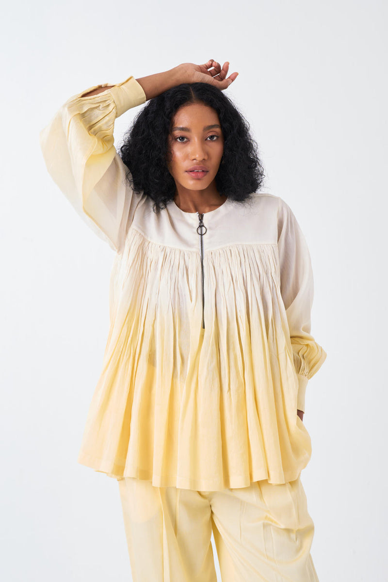 DIP DYE TOP-IVORY/BUTTER poplin by THREE for women in Singapore