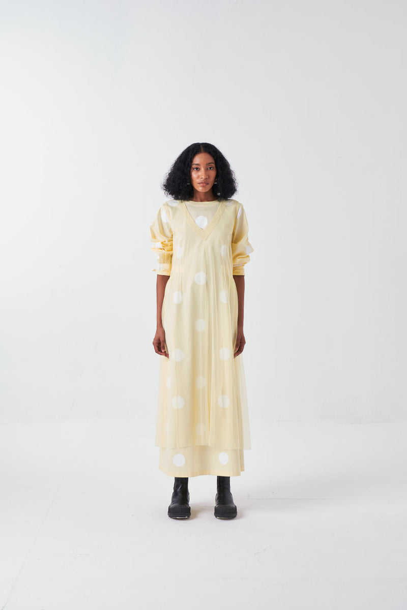 SIDE ELASTIC WAIST DRESS-BUTTER poplin by THREE for women in Singapore