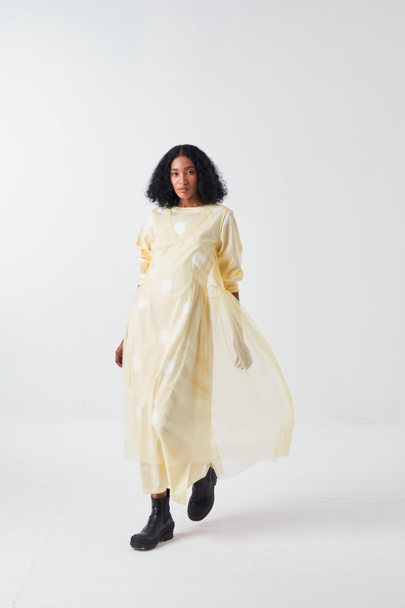 SIDE ELASTIC WAIST DRESS-BUTTER poplin by THREE for women in Singapore