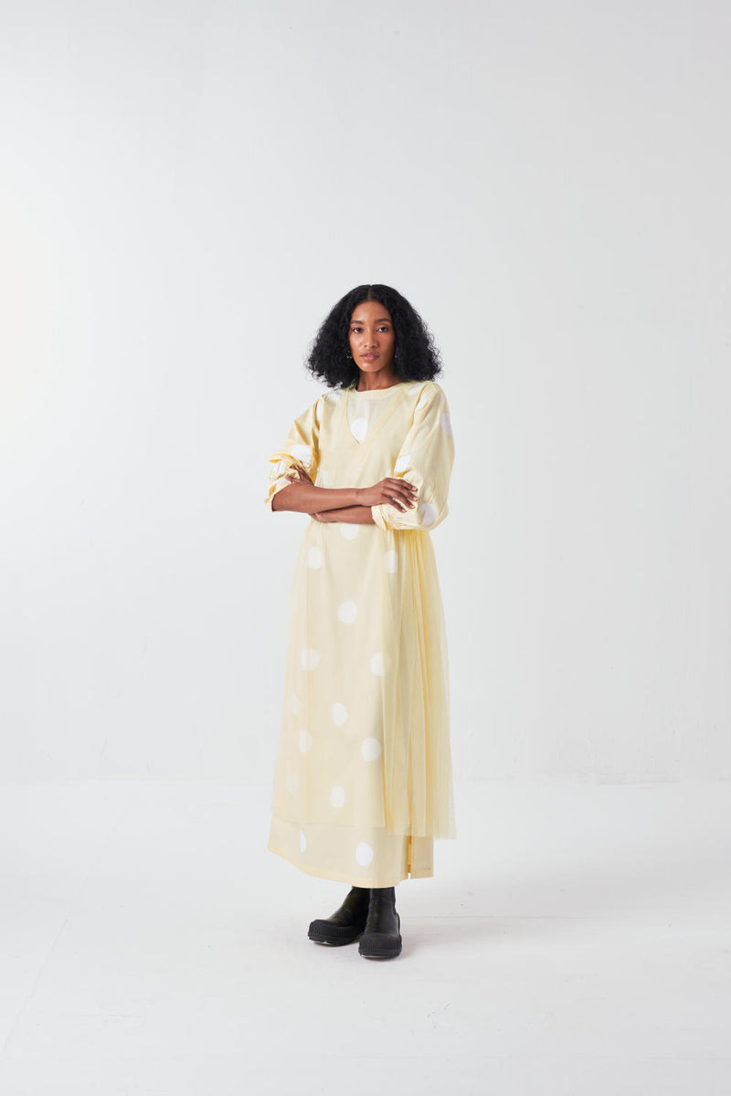 SIDE ELASTIC WAIST DRESS-BUTTER poplin by THREE for women in Singapore