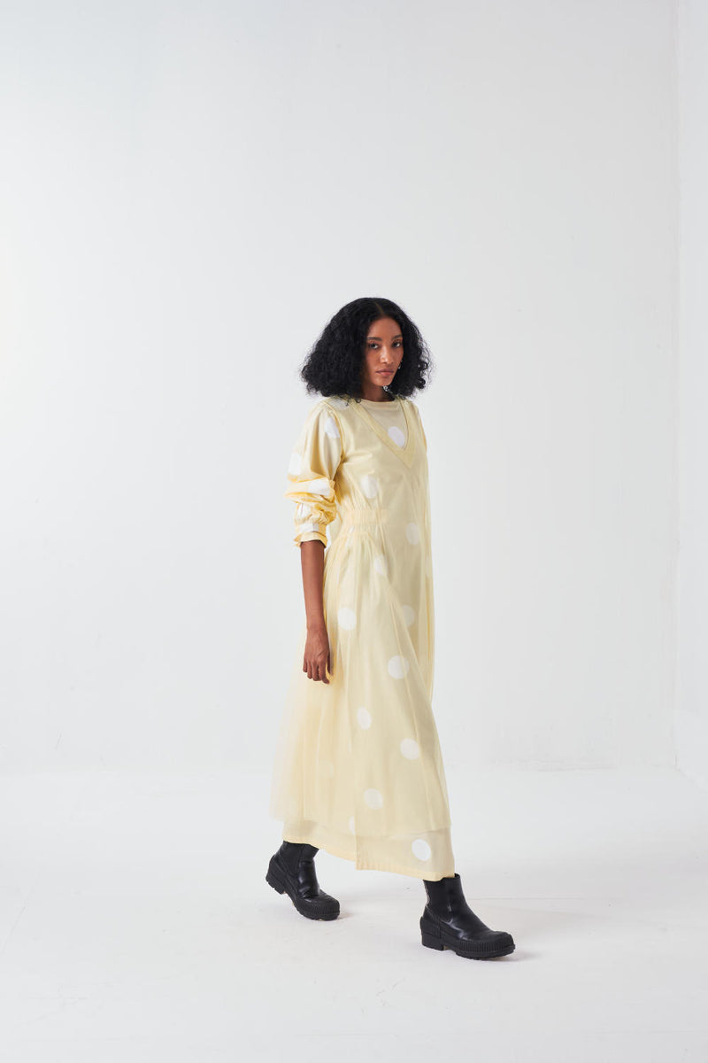 SIDE ELASTIC WAIST DRESS-BUTTER poplin by THREE for women in Singapore