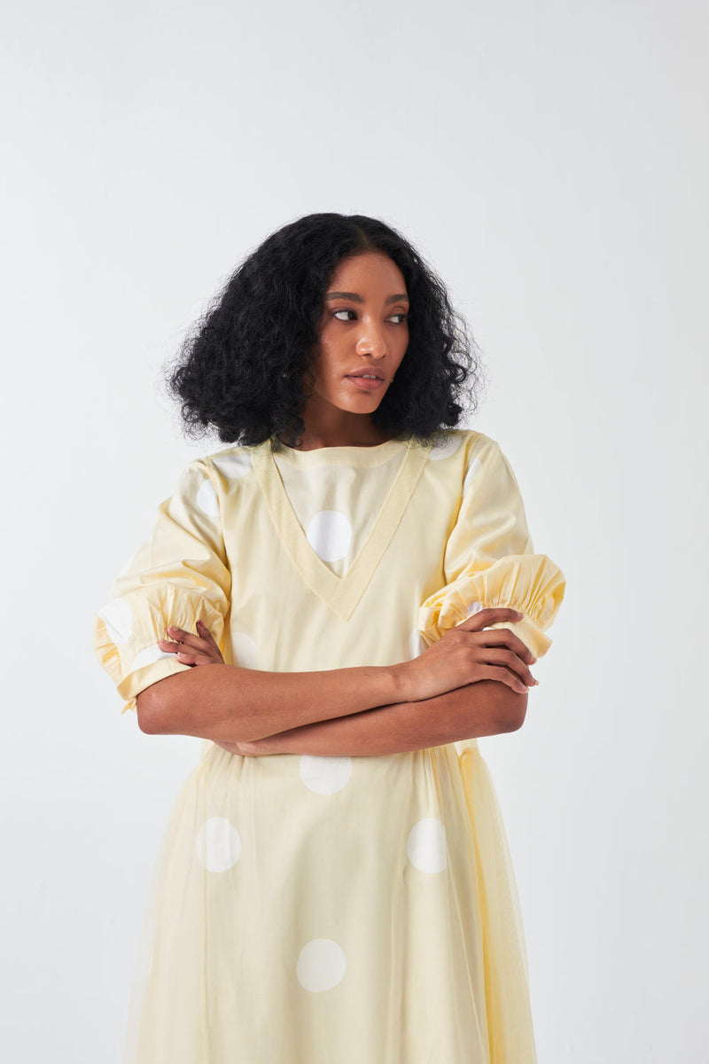 SIDE ELASTIC WAIST DRESS-BUTTER poplin by THREE for women in Singapore