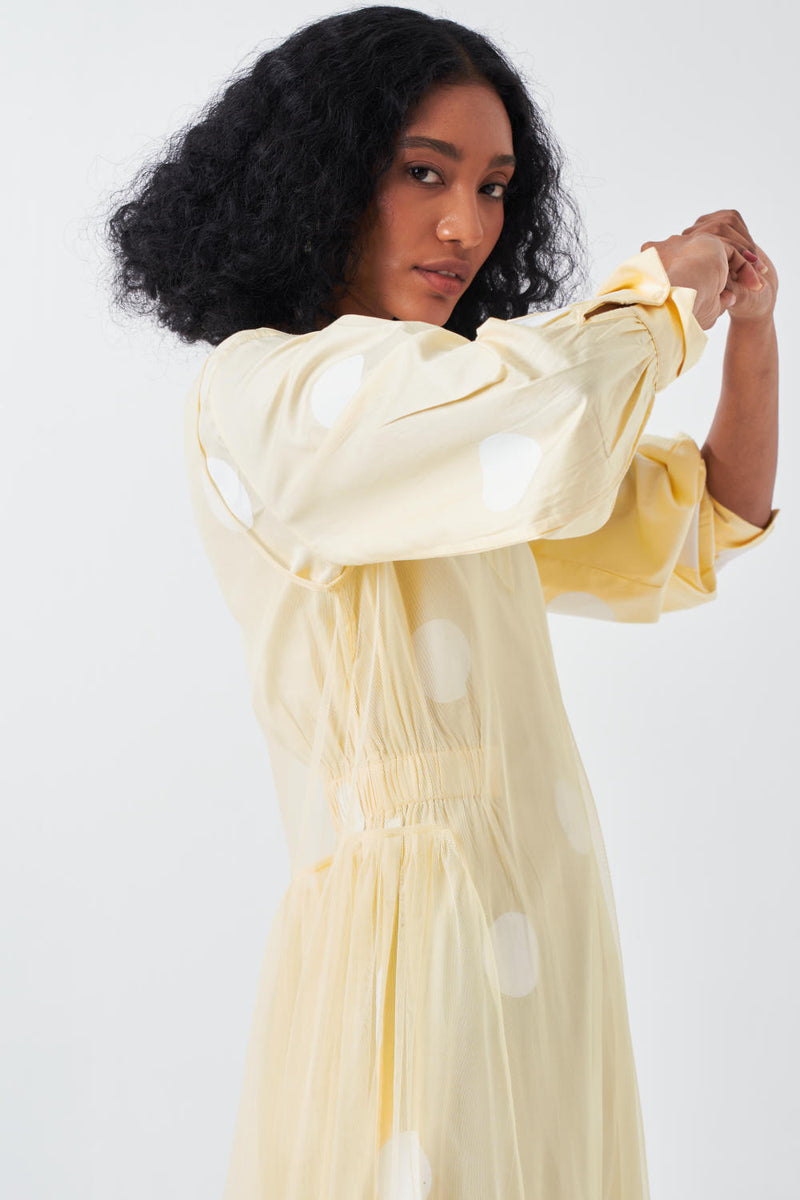 SIDE ELASTIC WAIST DRESS-BUTTER poplin by THREE for women in Singapore