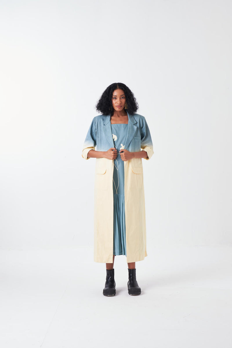 DIP DYE JACKET CO-ORD-NIAGRA BLUE & BUTTER (SET OF 3) poplin by THREE for women in Singapore