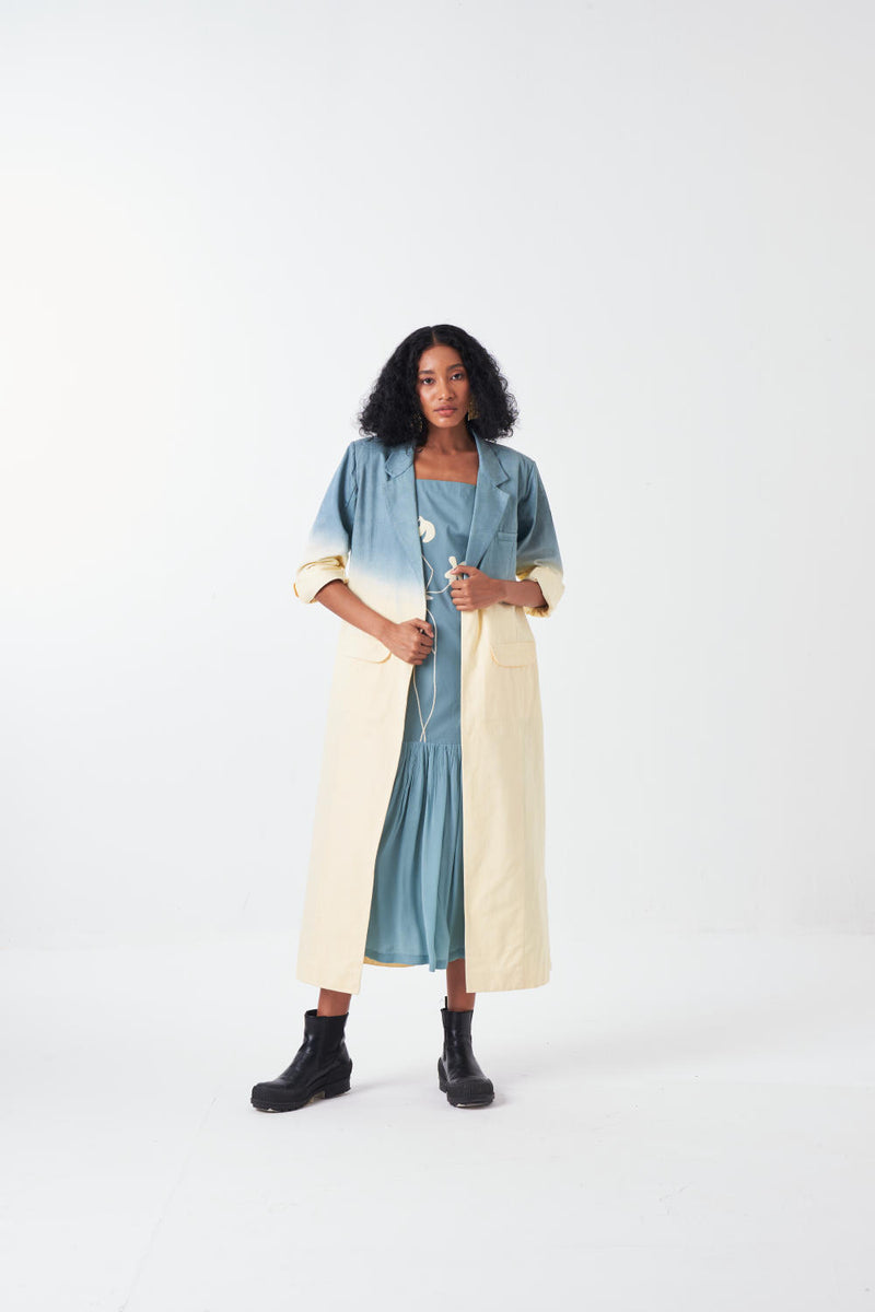 DIP DYE JACKET CO-ORD-BUTTER/NIAGRA BLUE (SET OF 2) poplin by THREE for women in Singapore
