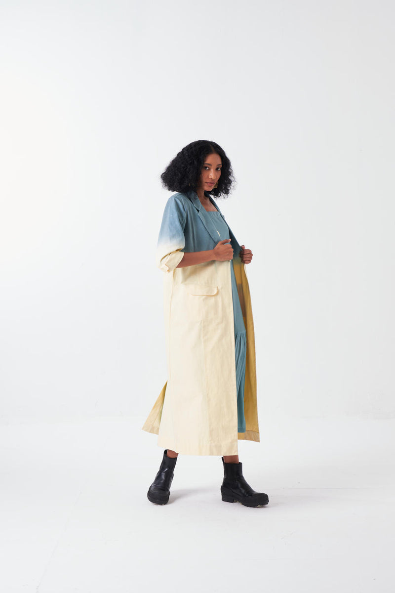 DIP DYE JACKET CO-ORD-BUTTER/NIAGRA BLUE (SET OF 2) poplin by THREE for women in Singapore