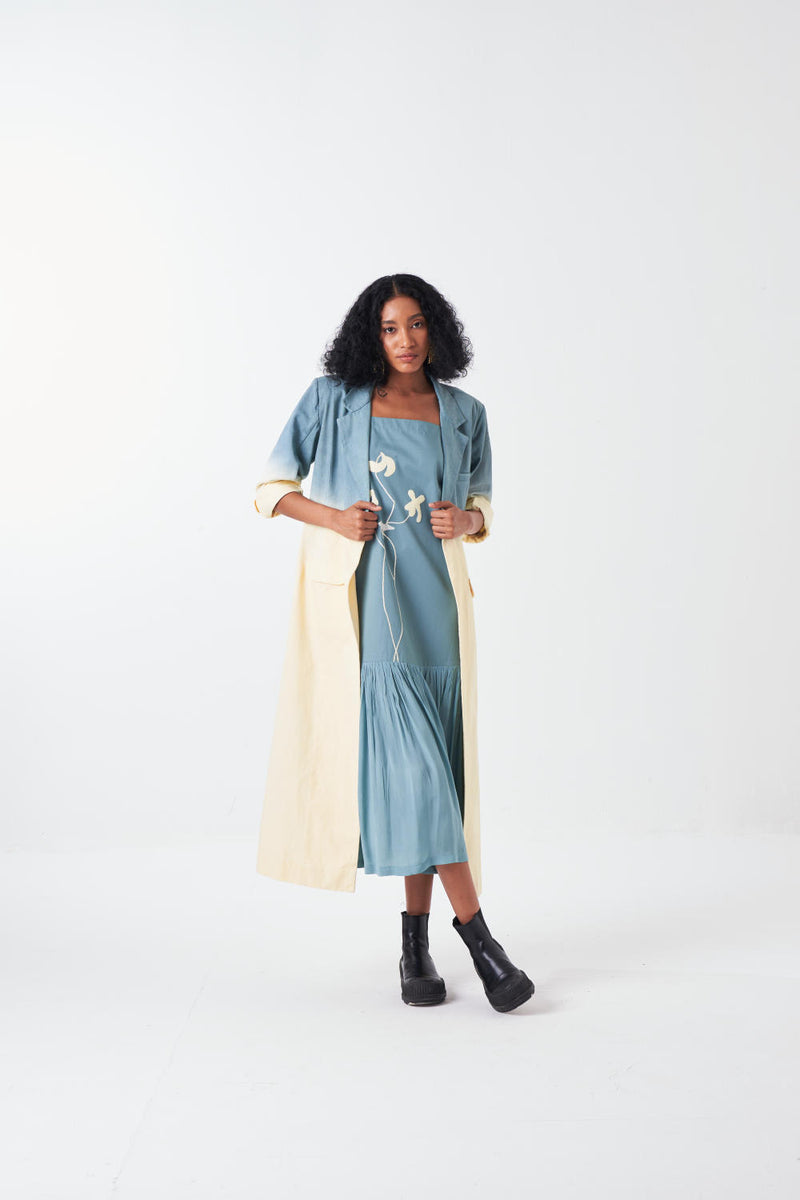 DIP DYE JACKET-NIAGRA BLUE/BUTTER cotton by THREE for women in Singapore