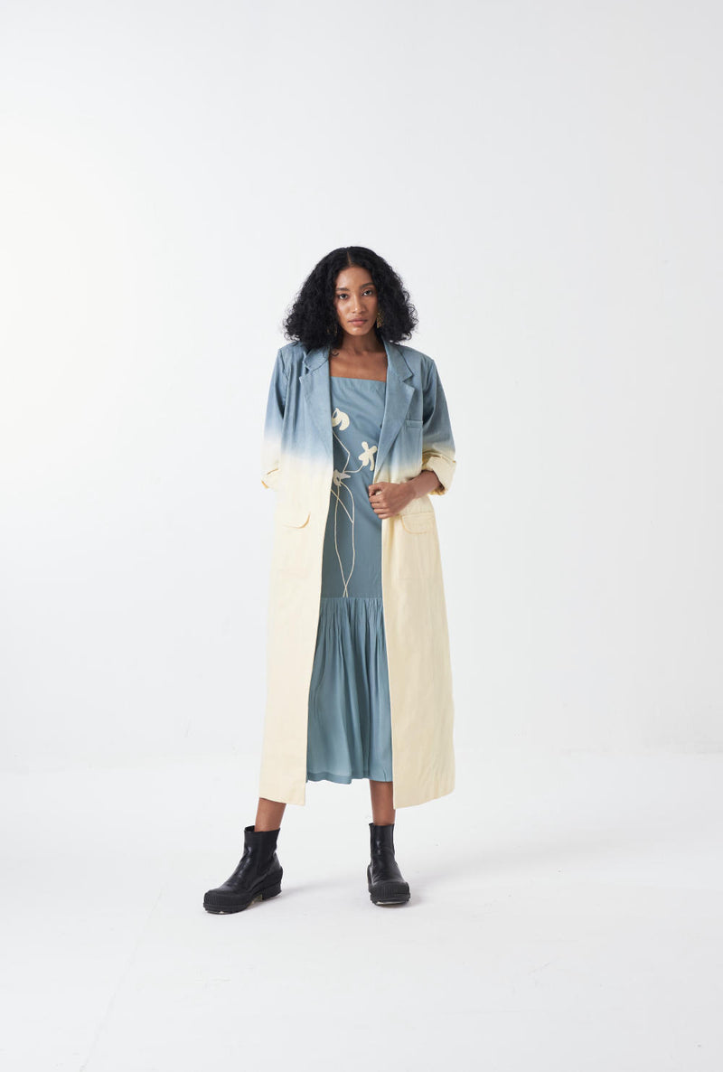 DIP DYE JACKET CO-ORD-NIAGRA BLUE & BUTTER (SET OF 3) poplin by THREE for women in Singapore