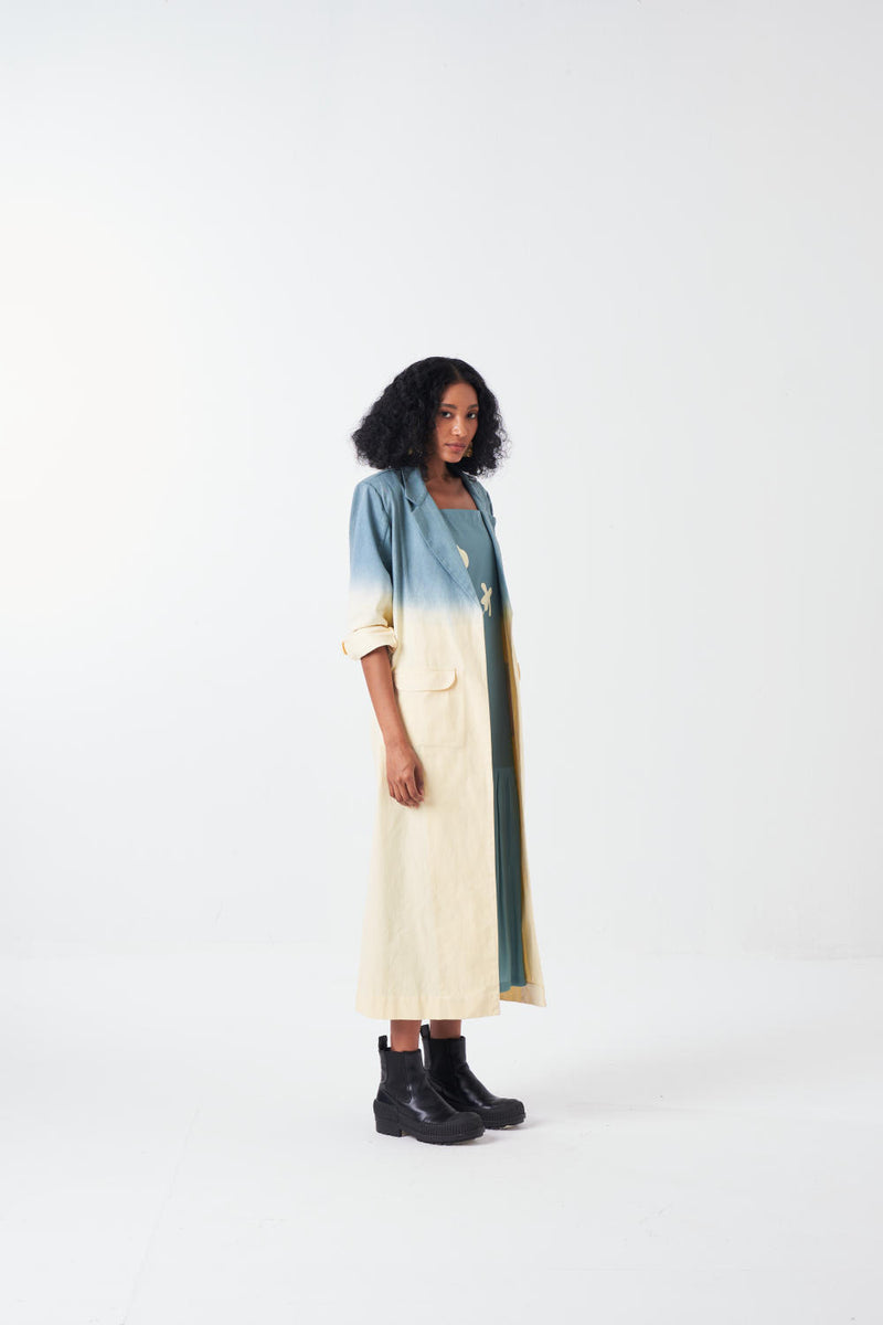 DIP DYE JACKET-NIAGRA BLUE/BUTTER cotton by THREE for women in Singapore
