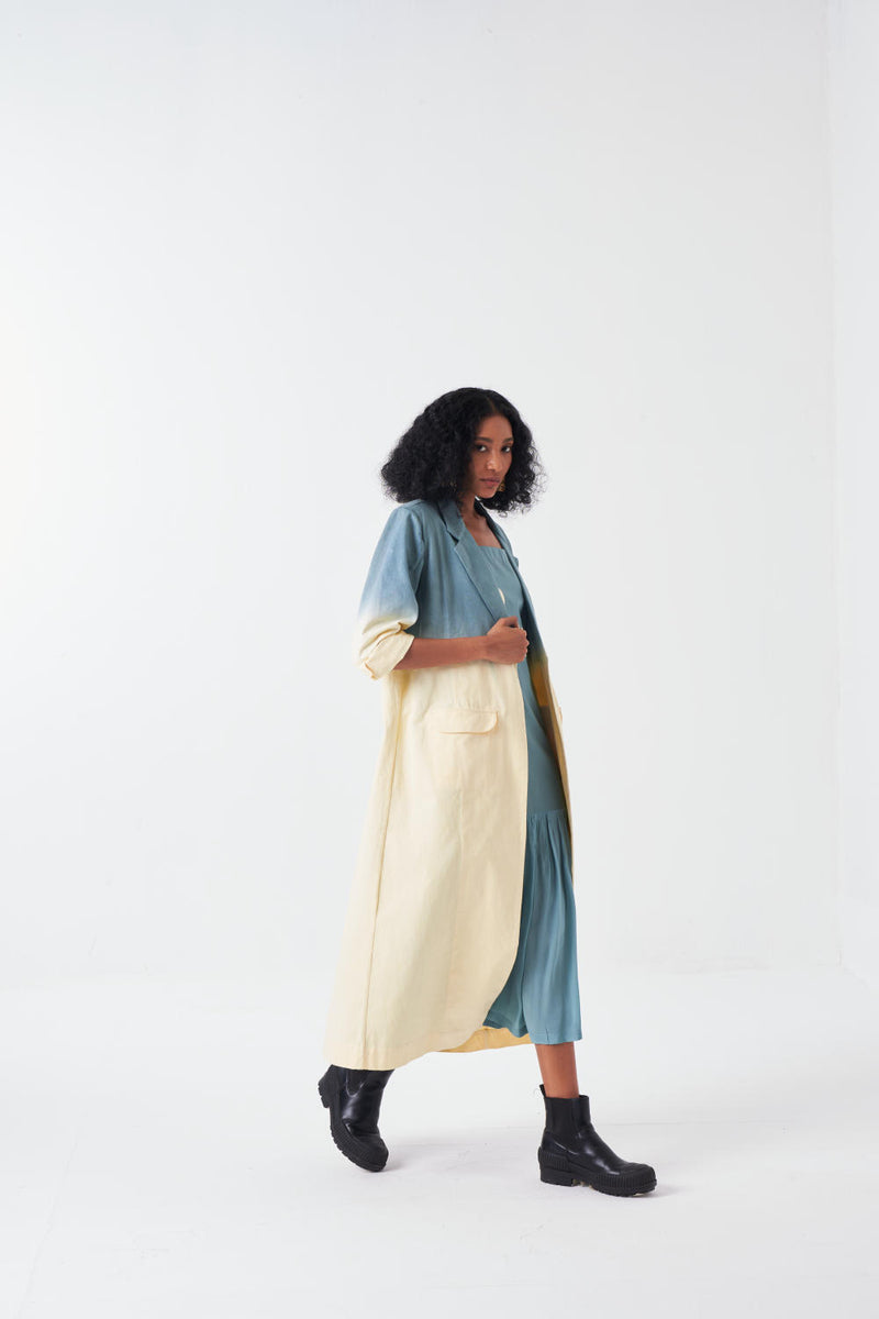 DIP DYE JACKET CO-ORD-BUTTER/NIAGRA BLUE (SET OF 2) poplin by THREE for women in Singapore