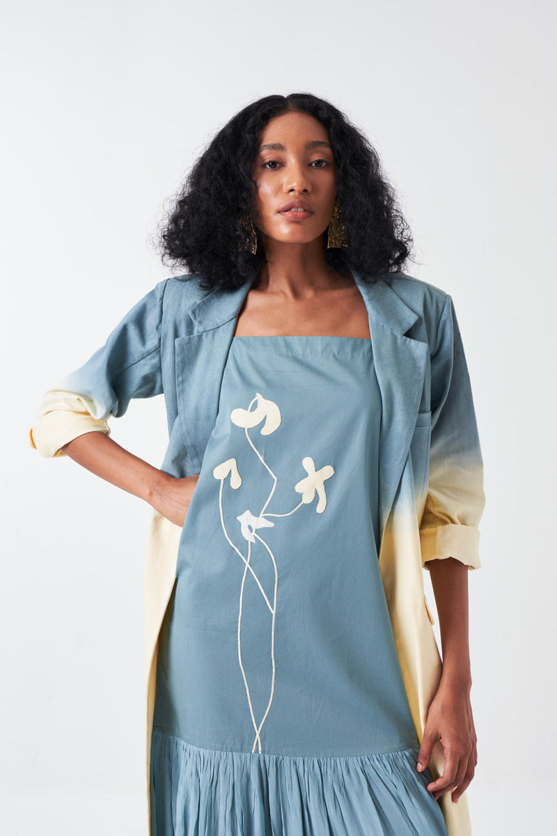 DIP DYE JACKET CO-ORD-BUTTER/NIAGRA BLUE (SET OF 2) poplin by THREE for women in Singapore