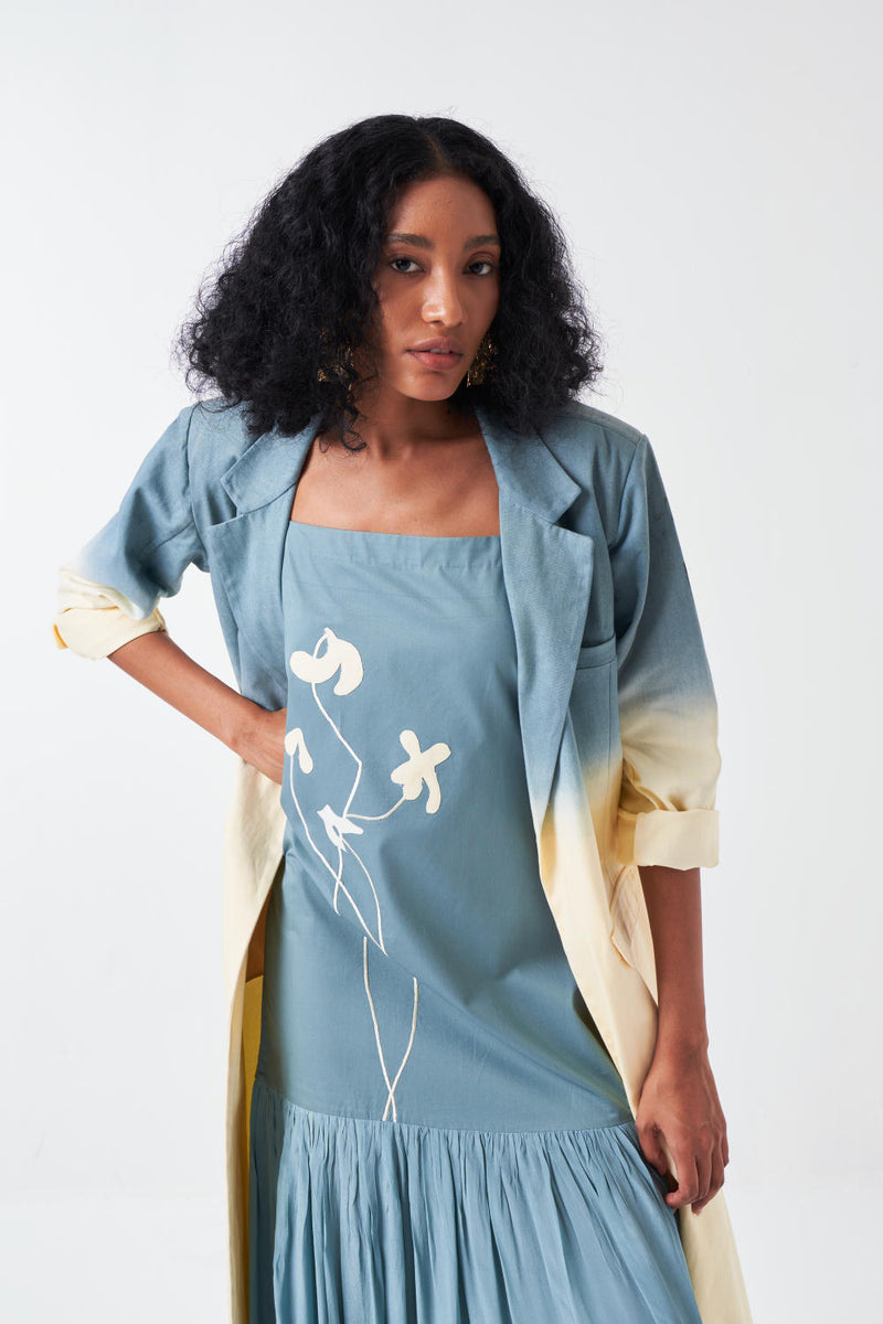 DIP DYE JACKET-NIAGRA BLUE/BUTTER cotton by THREE for women in Singapore