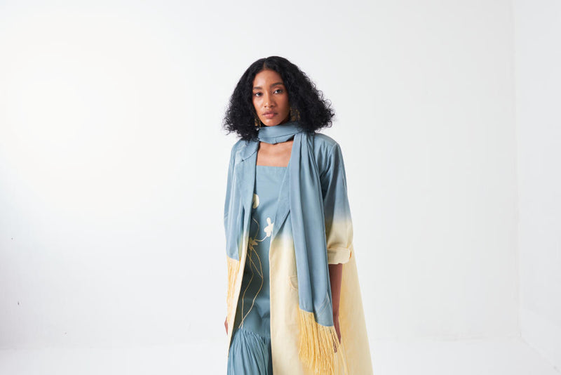 DIP DYE JACKET-NIAGRA BLUE/BUTTER cotton by THREE for women in Singapore