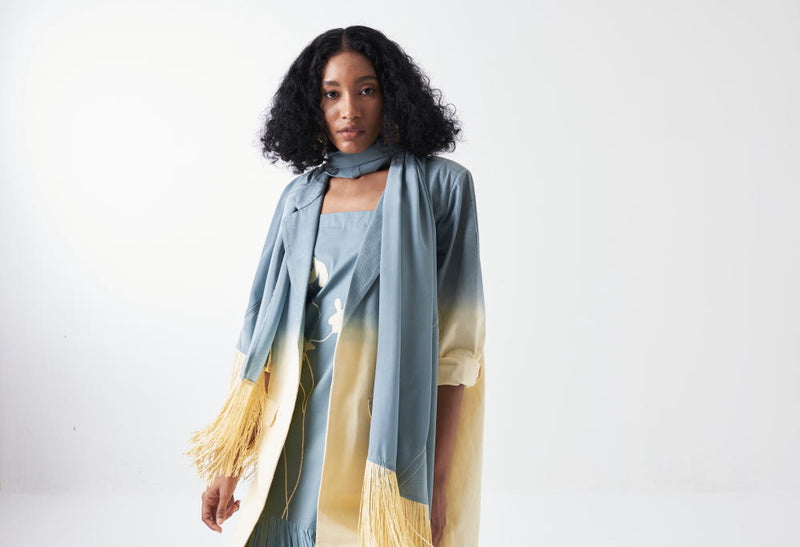 DIP DYE JACKET CO-ORD-BUTTER/NIAGRA BLUE (SET OF 2) poplin by THREE for women in Singapore