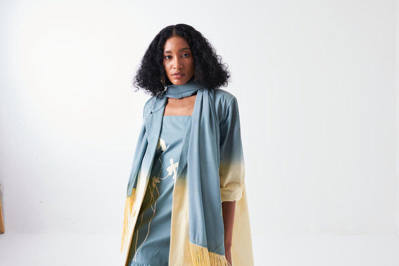 DIP DYE JACKET CO-ORD-BUTTER/NIAGRA BLUE (SET OF 2) poplin by THREE for women in Singapore