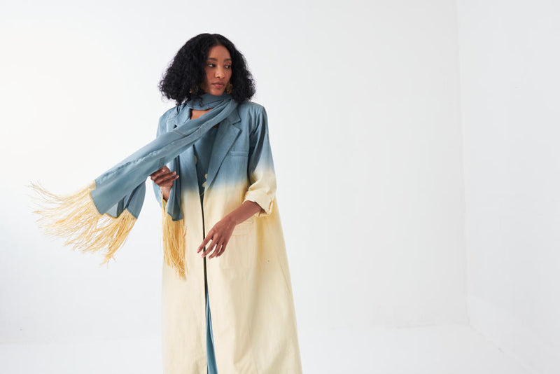 DIP DYE JACKET-NIAGRA BLUE/BUTTER cotton by THREE for women in Singapore