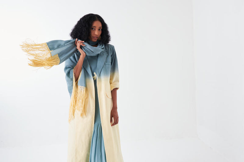 DIP DYE JACKET-NIAGRA BLUE/BUTTER cotton by THREE for women in Singapore