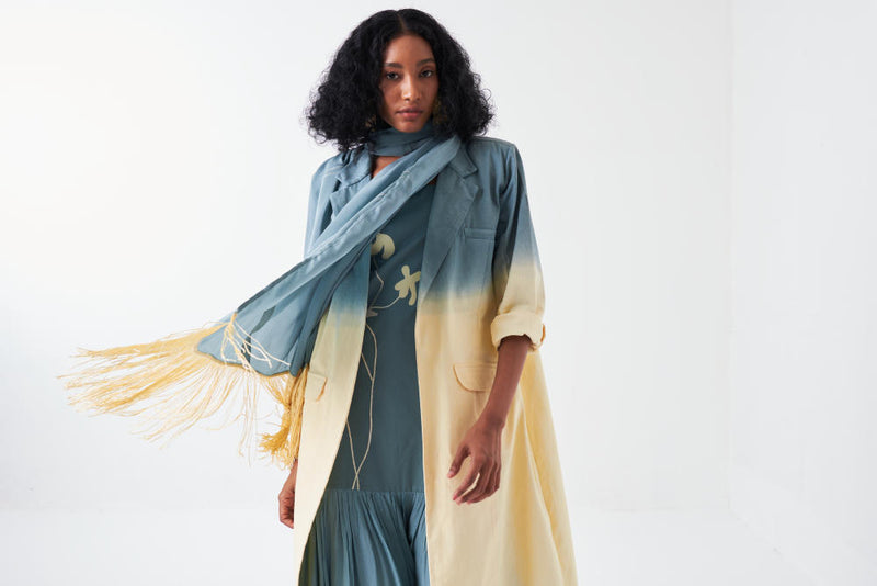 DIP DYE JACKET-NIAGRA BLUE/BUTTER cotton by THREE for women in Singapore