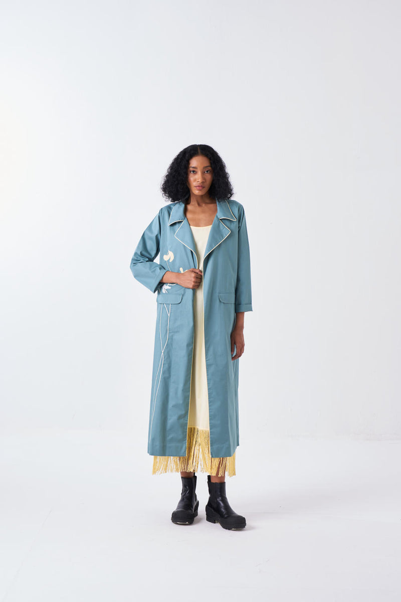 POPPY APPLIQUE JACKET CO-ORD-NIAGRA BLUE & BUTTER (SET OF 2) poplin by THREE for women in Singapore