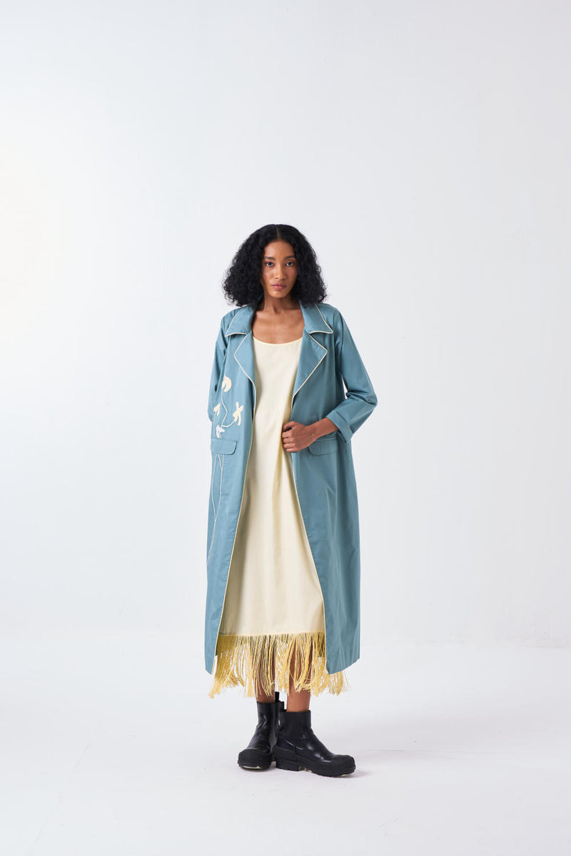POPPY APPLIQUE JACKET CO-ORD-NIAGRA BLUE & BUTTER (SET OF 2) poplin by THREE for women in Singapore