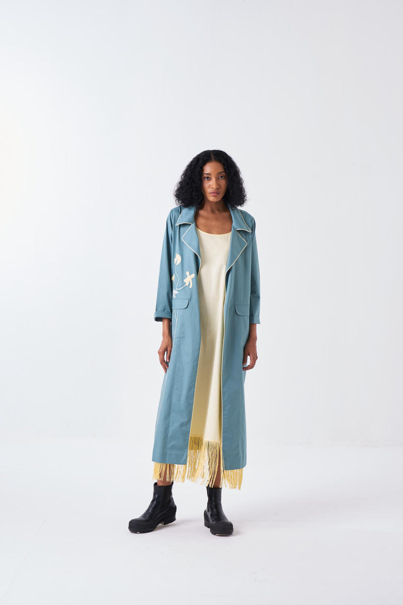 POPPY APPLIQUE JACKET CO-ORD-NIAGRA BLUE & BUTTER (SET OF 2) poplin by THREE for women in Singapore