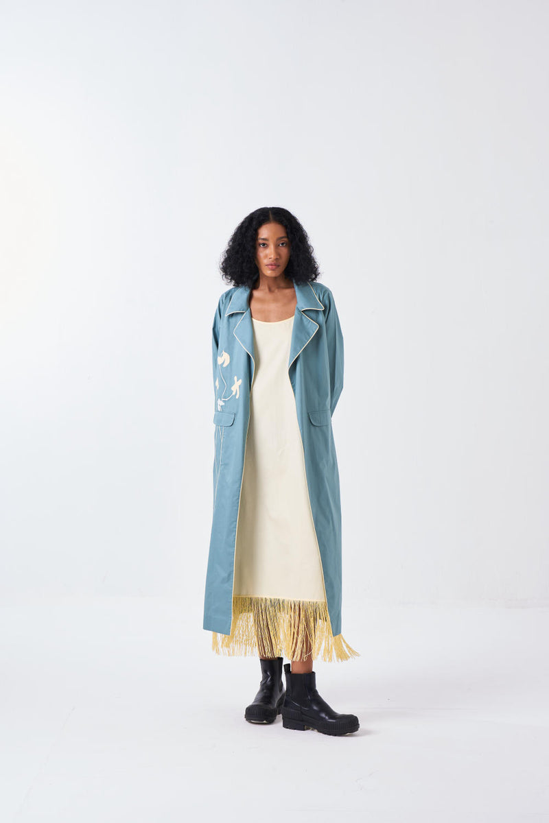 POPPY APPLIQUE JACKET CO-ORD-NIAGRA BLUE & BUTTER (SET OF 2) poplin by THREE for women in Singapore