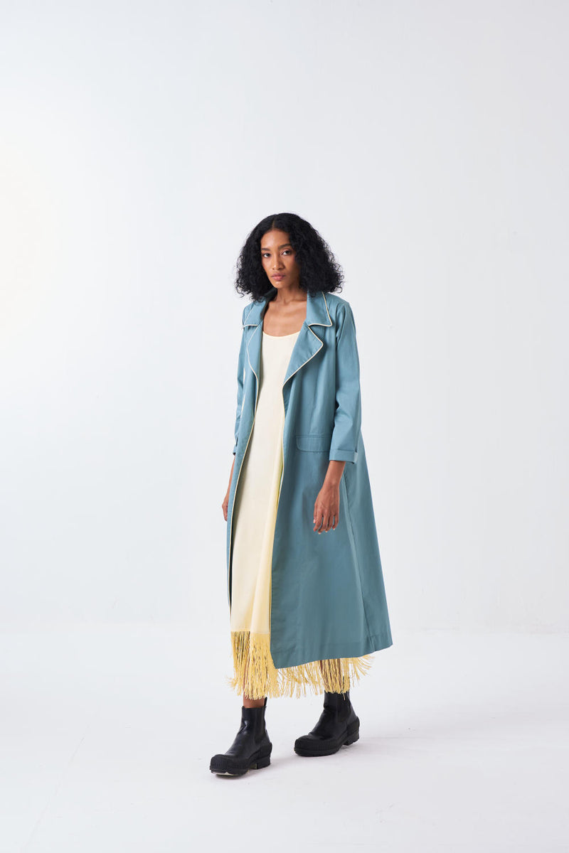 POPPY APPLIQUE JACKET CO-ORD-NIAGRA BLUE & BUTTER (SET OF 2) poplin by THREE for women in Singapore