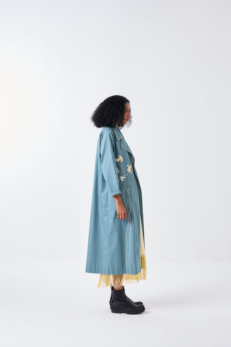 POPPY APPLIQUE JACKET-NIAGRA BLUE twill by THREE for women in Singapore