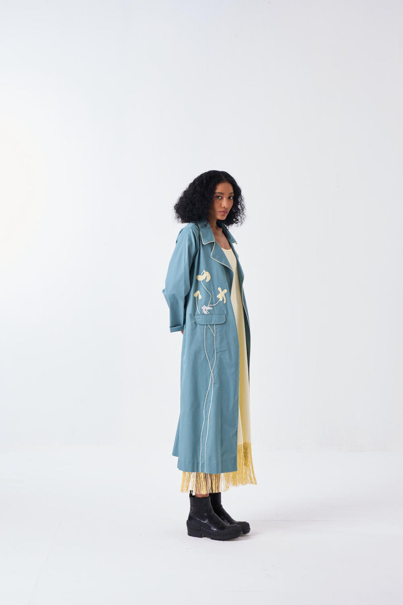 POPPY APPLIQUE JACKET CO-ORD-NIAGRA BLUE & BUTTER (SET OF 2) poplin by THREE for women in Singapore