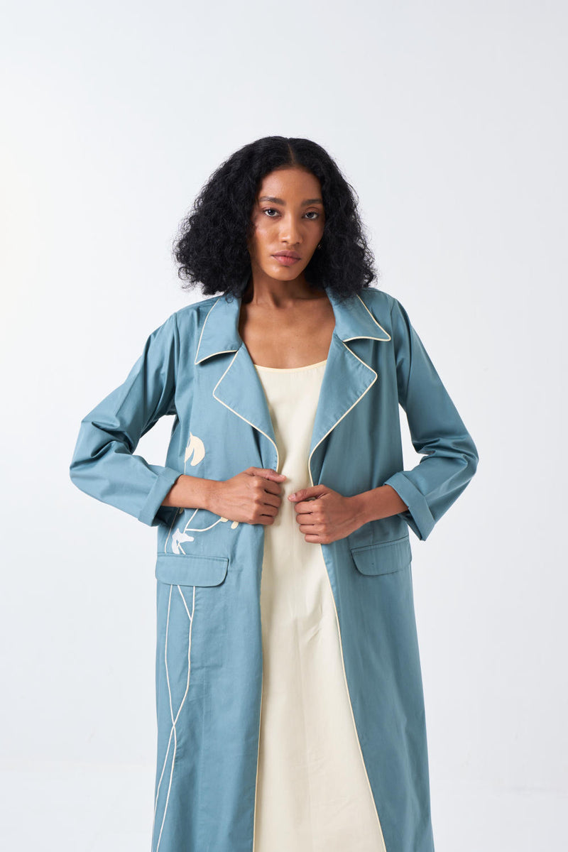 POPPY APPLIQUE JACKET-NIAGRA BLUE twill by THREE for women in Singapore
