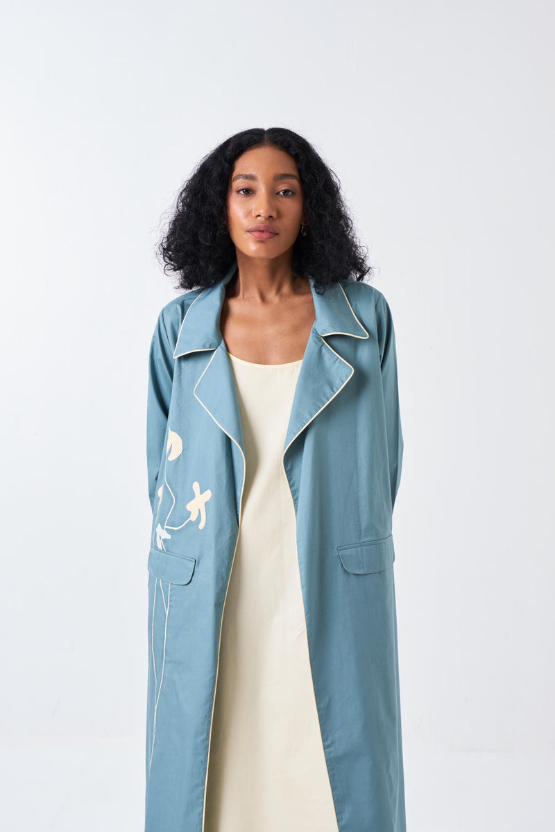 POPPY APPLIQUE JACKET-NIAGRA BLUE twill by THREE for women in Singapore