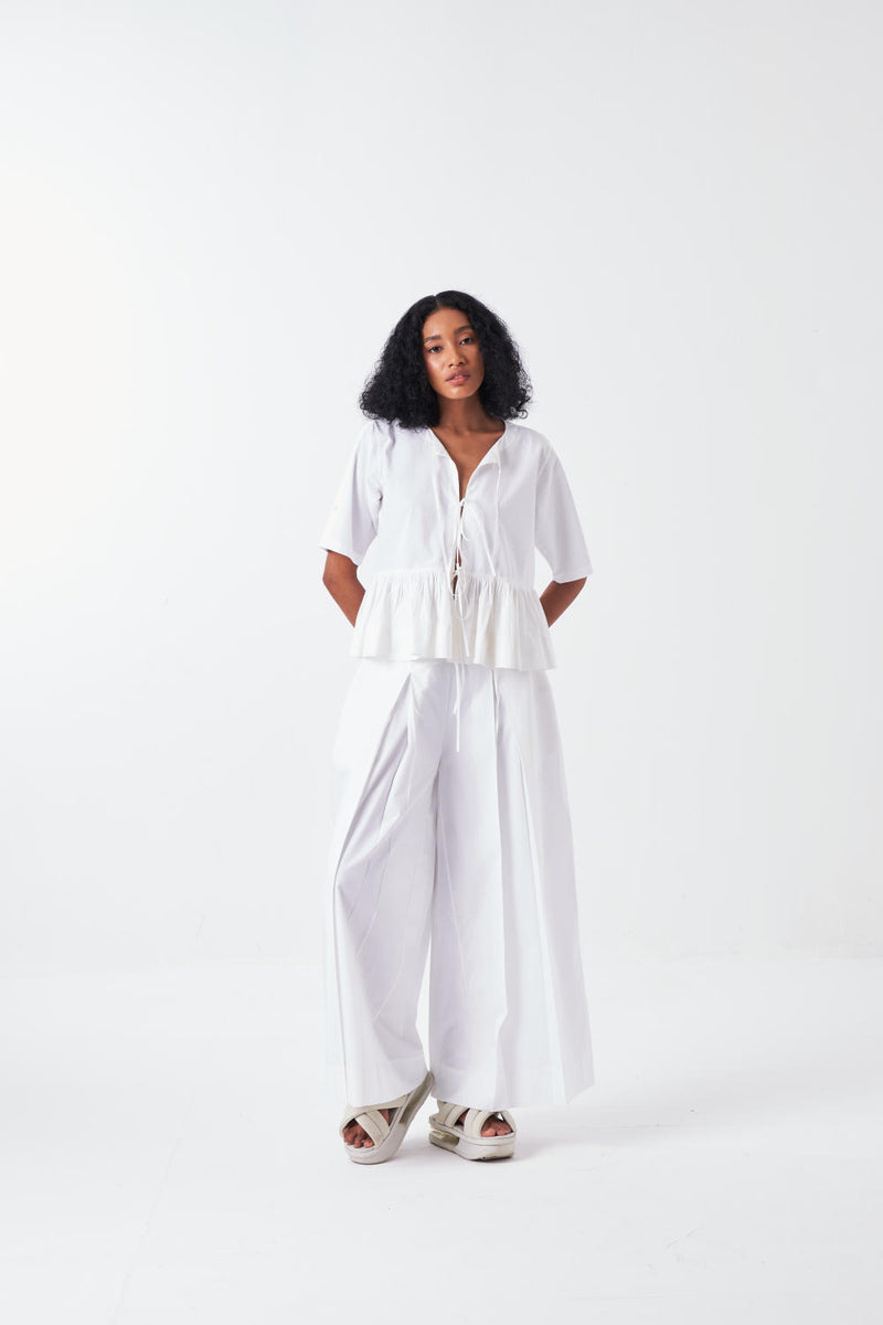 FRONT TIE TOP-WHITE poplin by THREE for women in Singapore