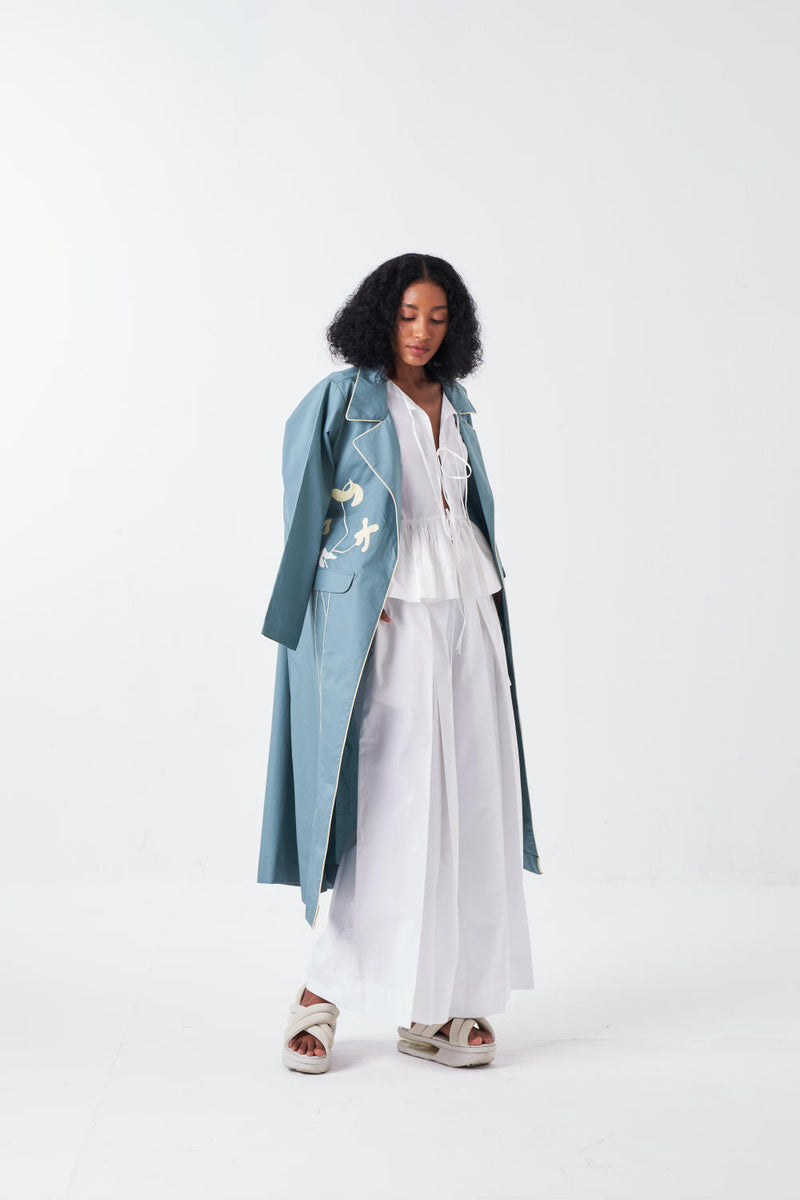 POPPY APPLIQUE JACKET CO-ORD: NIAGRA BLUE & BUTTER (SET OF 3) poplin by THREE for women in Singapore