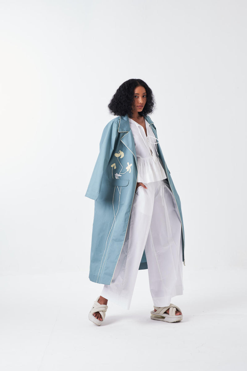 POPPY APPLIQUE JACKET-NIAGRA BLUE twill by THREE for women in Singapore