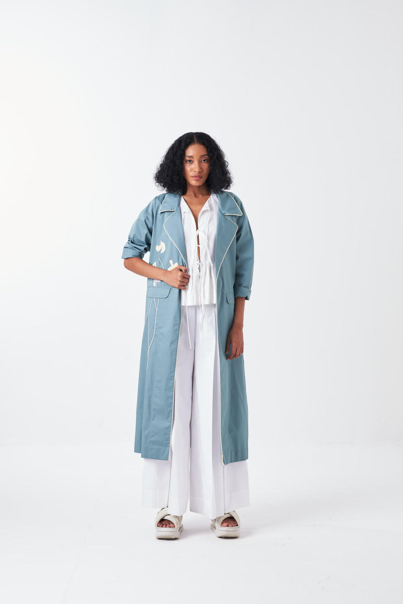 POPPY APPLIQUE JACKET CO-ORD: NIAGRA BLUE & BUTTER (SET OF 3) poplin by THREE for women in Singapore