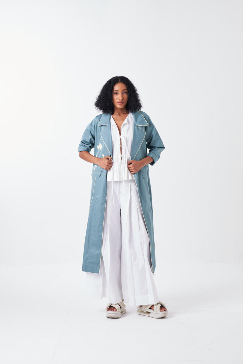 POPPY APPLIQUE JACKET CO-ORD: NIAGRA BLUE & BUTTER (SET OF 3) poplin by THREE for women in Singapore