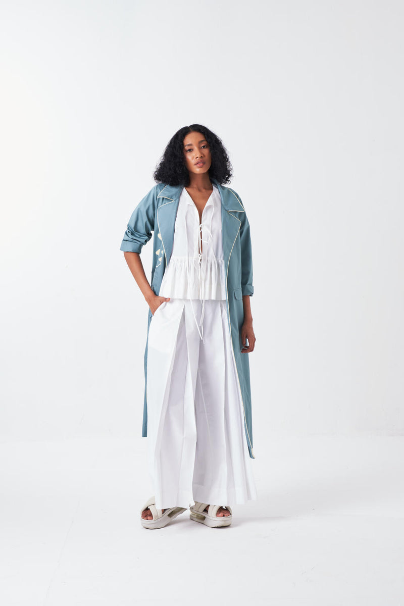 POPPY APPLIQUE JACKET CO-ORD: NIAGRA BLUE & BUTTER (SET OF 3) poplin by THREE for women in Singapore
