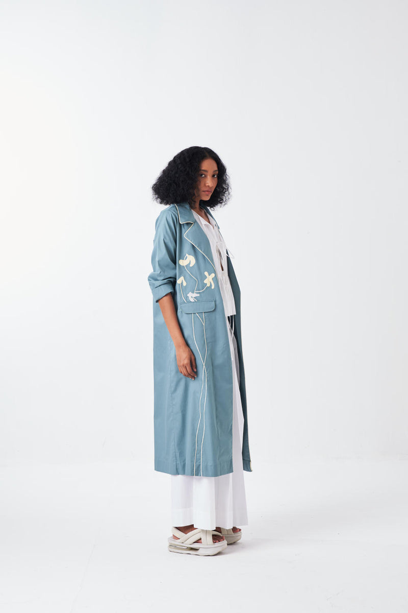 POPPY APPLIQUE JACKET CO-ORD: NIAGRA BLUE & BUTTER (SET OF 3) poplin by THREE for women in Singapore