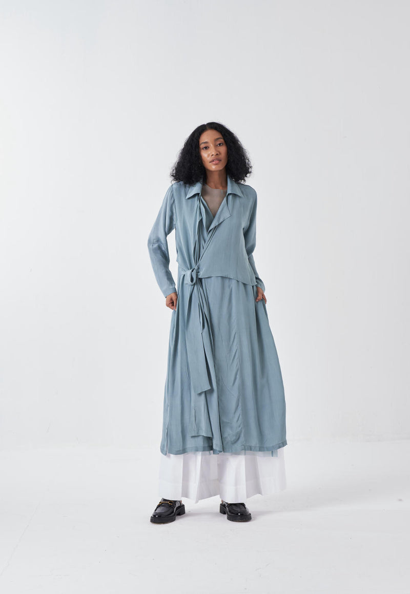 TIE JACKET CO-ORD-NIAGRA BLUE & WHITE (SET OF 2) cotton by THREE for women in Singapore