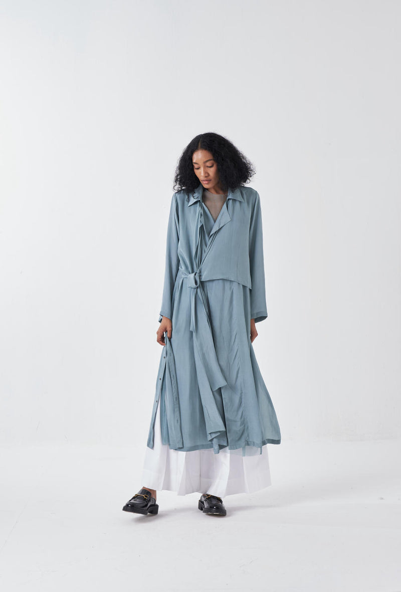 TIE JACKET-NIAGRA BLUE poplin by THREE for women in Singapore