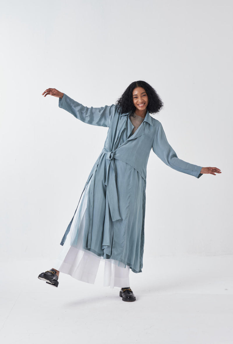 TIE JACKET-NIAGRA BLUE poplin by THREE for women in Singapore