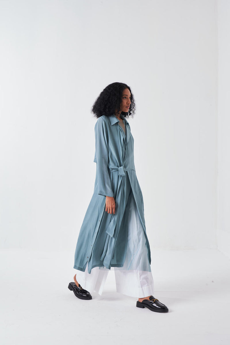 TIE JACKET-NIAGRA BLUE poplin by THREE for women in Singapore